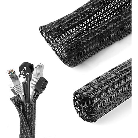 Organizzatore di cavi da 2 m, protezione per cavi per animali domestici, canaline per cavi USB, cavi di alimentazione, cavi audio e video, nero (13 mm) (1/5)