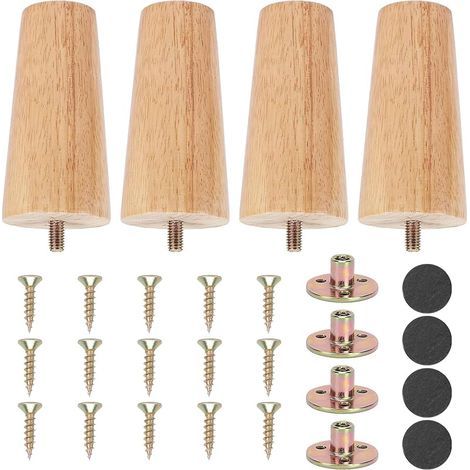 4 Pièces Pieds de Meuble Bois 10cm Pieds de Canapé en Bois pour Lit Tiroir Fauteuil Table Canapé de Nuit Armoire (1/5)