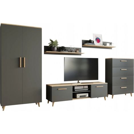 ARREDAMENTO antracite artigianale NORD 2 pensile in rovere SOGGIORNO stile scandinavo (1/2)