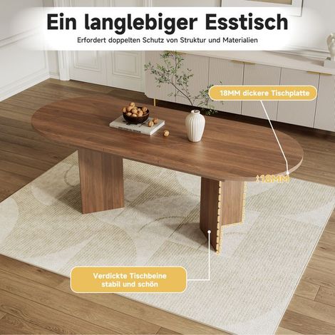 Table à manger extensible - 140/180x90 cm - Noyer - MDF - Pour 6–8 personnes - Plateau épaissi 18mm - Coins arrondis (1/5)