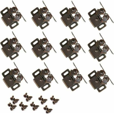 Lot de 12 loquets à double rouleau en laiton poli pour portes de placard, armoires, tiroirs et armoires (bronze). (1/4)