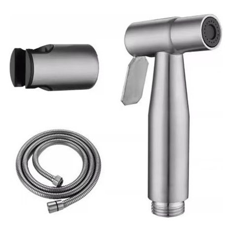 Manufacturer's cross-border e-commerce product: 304 stainless steel toilet companion bidet spray gun set, high-pressure booster nozzle – 304 spray gun + 1.5-meter hose + wall mount.