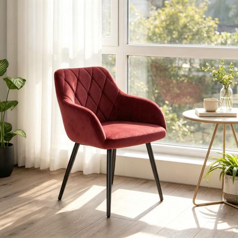 Sedia da pranzo con braccioli, seduta 44 x 42,5 cm, velluto rosso DESVIAE (1/5)