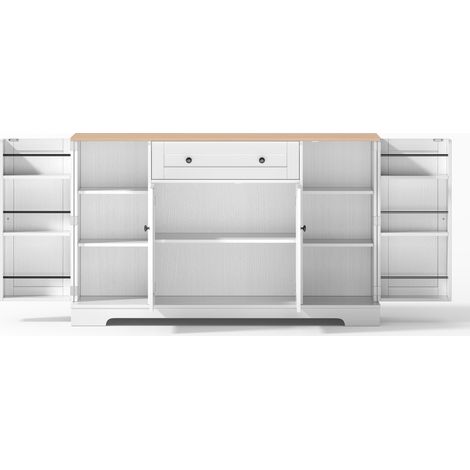 Credenza multiuso 138 cm MDF bianco naturale con cassetto, ante e ripiani regolabili (1/5)