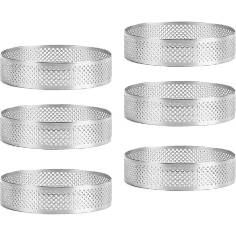 6 cercles à crumpets, cercles à gâteaux, cercles à desserts, cercles à pâtisserie, cercles à gâteaux ronds en acier inoxydable argenté pour la cuisine et la pâtisserie (8 x 2 cm) (1/5)