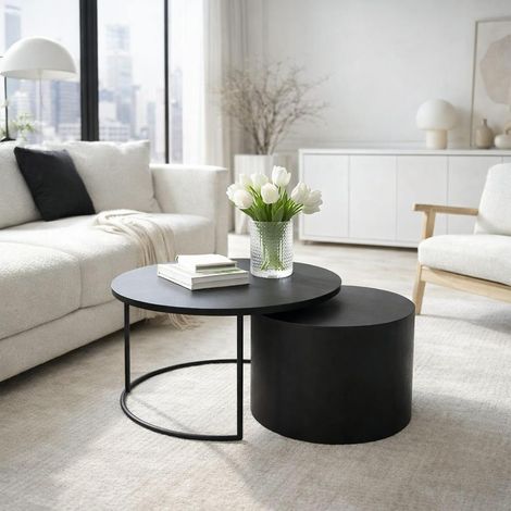Table basse gigogne noire à bloc cylindre (lot de 2) KANO