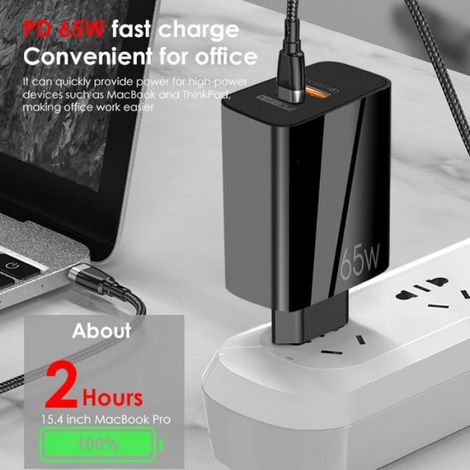 Chargeur - 65 W - USB-C PD - Double Port A+C - Pour Téléphones Et Tablettes - 1 Pièce (1/5)