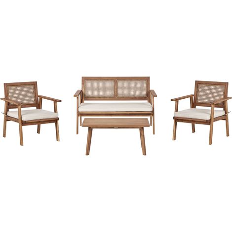 Garden Lounge Set with Table 4 Seater ARENELLA Certified Acacia Wood Light Beige (1/5)