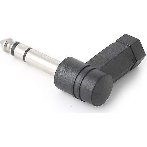 Adaptateur pour casque audio : prise jack femelle 3,5 mm vers prise jack mâle 6,35 mm coudée. (1/4)