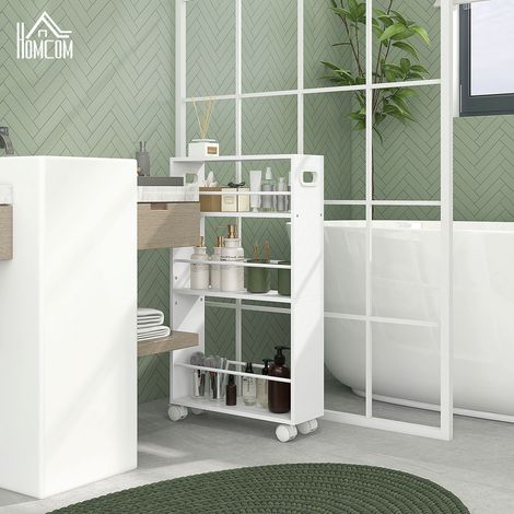 Chariot de cuisine et de salle de bain à 3 niveaux, gain de place, avec barres latérales et roues verrouillables, blanc (1/5)