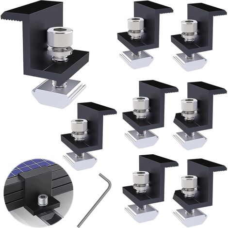 8 Pièces Fixation Panneau Solaire, Solaire Support en Z, 30 mm Fixation Panneau Solaire, Support de Panneau Solaire, Réglable, Pince D'extrémité Solaire avec clé Allen, pour Camping-Car, Toiture (1/5)