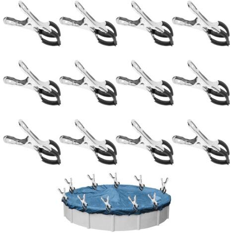 Lot de 12 pinces métalliques pour bâche de piscine, pinces de fixation pour serre de jardin avec film de protection, pinces pour piscines hors sol, pinces haute tension pour bâche de couverture