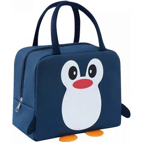 Sac à lunch portable pingouin mignon, sac isotherme pour aliments, boîte à bento portable pour les voyages et le travail - Bleu foncé (1/5)