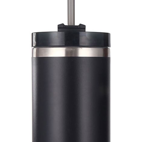 Edelstahl-Vakuumisolierter Becher mit Strohhalm, poliert, glänzend, hält Heißes und Kaltes, Vakuumisolierter Becher fürs Auto, Schwarz, 590 ml (1/4)