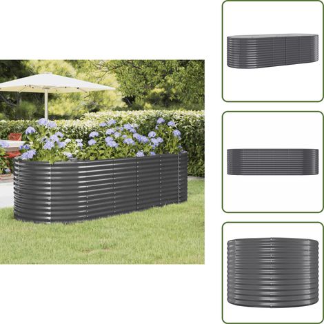 The Living Store Lit surélevé de jardin Acier enduit de poudre Anthracite - Jardiniere Surélevée - Bac À Fleurs - Pot De Fleurs Extérieur - Décoration Jardin - Plante Extérieure