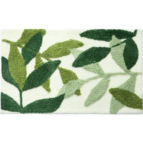 Tapis de bain antidérapant, absorbant et durable, motif feuilles vertes (40 x 60 cm) (1/5)