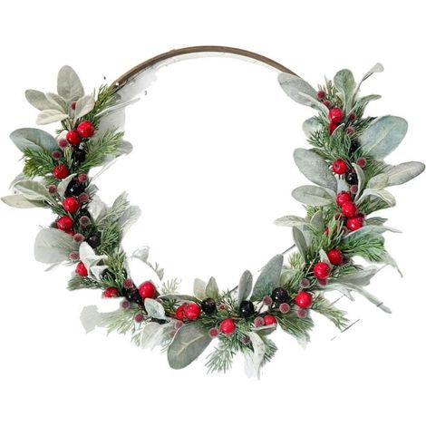 Couronne de Baies Rouges avec Fausse Aiguille de pin pour décoration saisonnière de la Maison, Guirlande de Noël, Couronne de Fruits de Noël, décoration de Porte Suspendue, Fruits Rouges (1/5)