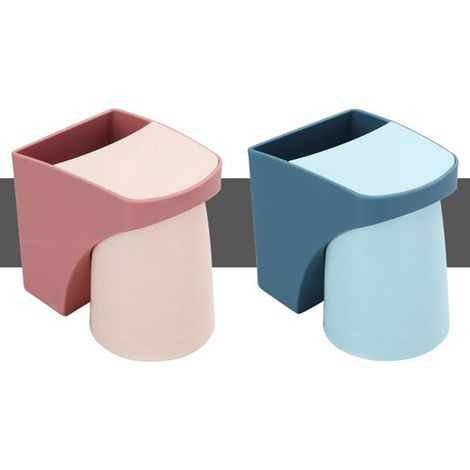 Porte-brosses à dents - Lot de 2 - Installation facile - Accessoires de salle de bain - Sans perçage - Fixation murale - 11,5 × 8,3 × 12 cm - Rouge, Bleu (1/5)