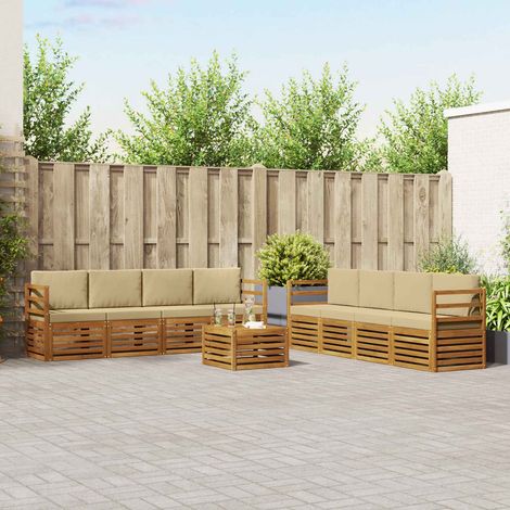 vidaXL Outdoor-Sofagarnitur 9 Stk. Natur und Beige (1/5)