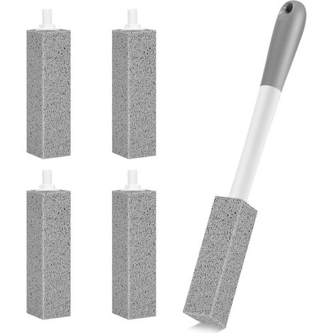 Langstielige Toilettenbürste mit Bimsstein, 1 Reinigungsgriff, 4 austauschbare Bimssteine und berührungslose Reinigung für Toiletten, Badewannen, Grills, Schwimmbäder und Waschbecken.