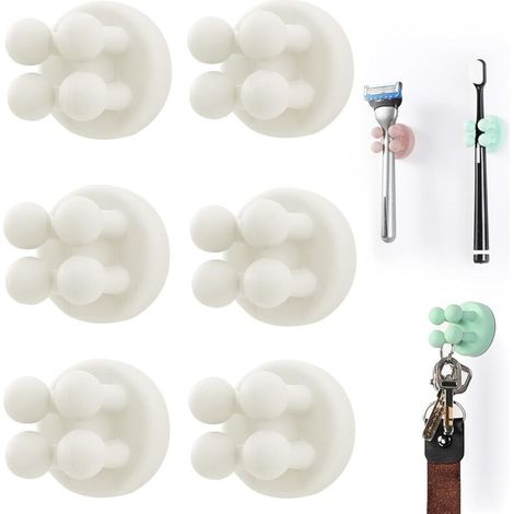 6-Pack White Silicone Toothbrush Holder, Multifunctional Razor Holder, Waterproof Self-Adhesive Wall Mounted Hanging on Wall or Glass for Bathroom, Kitchen, Living Room, Office (1/5)