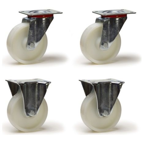 Lot de 4 roulettes pivotantes et fixes polyamide blanc 150 mm - 1050 Kg (1/3)