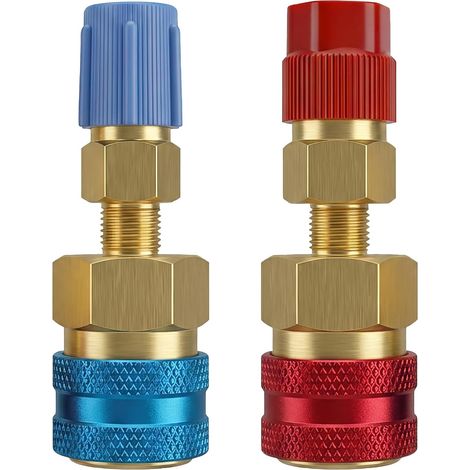 R1234yf to R134a Adapters Quick Coupler Kit Side High/Low Pressure Brass Air Conditioning Refrigerant Charging Fitting 1/4 SAE Connector for AC Recharge Hose (1/5)