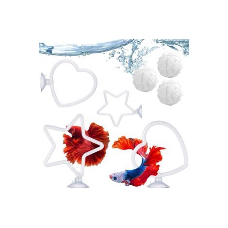 Lot de 2 x 7 Pièces Anneaux Entraînement Cœur et Étoile pour Poisson Betta avec Filtre, Ventouse Jouet Aquarium et Bac à Poisson (1/5)