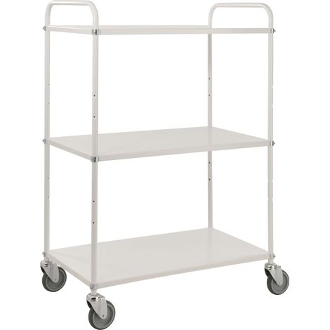 Kongamek Etagenwagen mit 3 Böden 900x440mm pulverbeschichtet in weiß 24mm Rand mit Bremse (1/4)