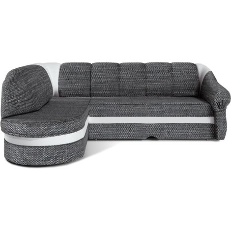 Canapé d'angle gauche convertible BENANA 250 cm gris et blanc avec coffre