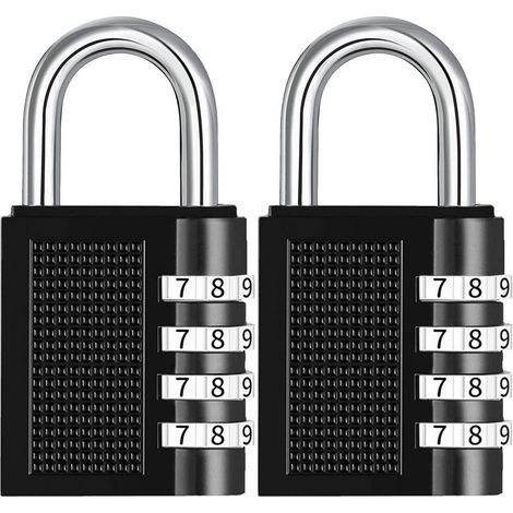 Cadenas à combinaison 4 chiffres, lot de 2, résistant aux intempéries, cadenas de sécurité pour valises et casiers, Noir