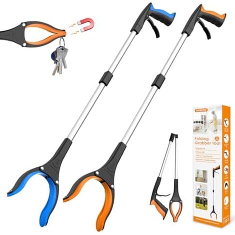 Lot de 2 pinces préhension 80 cm pour personnes âgées - Pince ergonomique avec tête rotative à 360° et griffe antidérapante Pour (1/5)