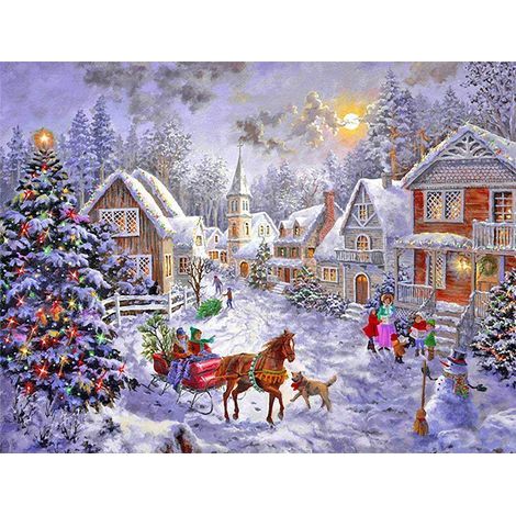 Otra decoración para Navidad, Pintura de diamantes 5D serie navideña - Escena nevada - Punto de cruz - Pintura decorativa con diamantes completos, 20x30cm (1/3)