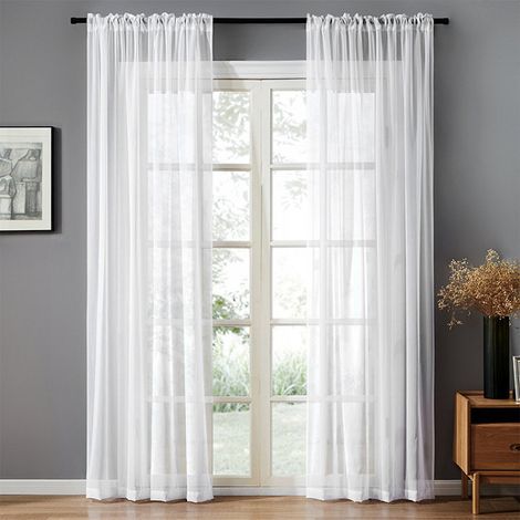 Lichtfilternde Vorhänge (Stangendurchzug) – Leicht und luftig. Ideal für Wohnzimmer und Schlafzimmer. Weiß, 2er-Set (140 x 245 cm) (1/5)