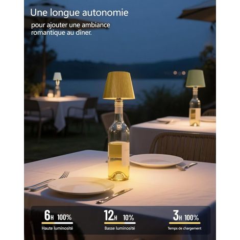 Lampe LED dorée pour bouteille, rechargeable par USB-C, 2400 mAh, sans fil, indice de protection IP54, 3 réglages de température, convient aux bouteilles en verre, tables, balcons, terrasses, camping, (1/4)