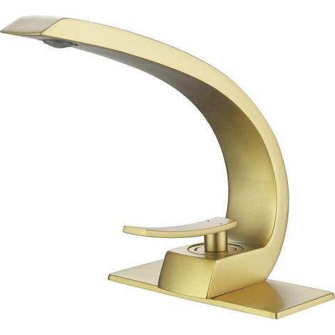 Robinet Lavabo Robinet Salle De Bain, Moderne Design Élégant Laiton Mitigeur Lavabo Eau Chaude Et Froide Disponible, Valve En Céramique, Doré Brossé (1/5)