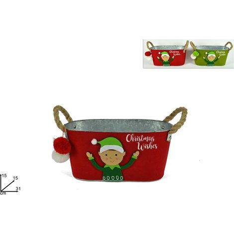 Cesta in Metallo Elfo Natale con Manici 31 x 15 cm