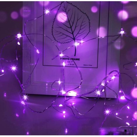 Guirlande lumineuse LED, 2 m, 20 LED, fonctionne avec une pile bouton CR2032, idéale pour les fêtes, le jardin, Noël, Halloween et les mariages (violet), lot de 20. (1/5)