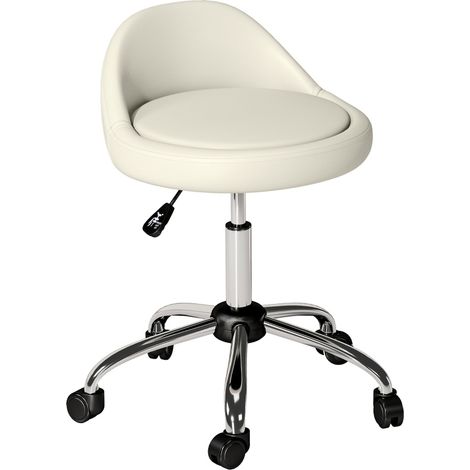 Taburete de trabajo giratorio con ruedas, altura regulable 63-83 cm, polipiel blanca MODENUIT (1/5)