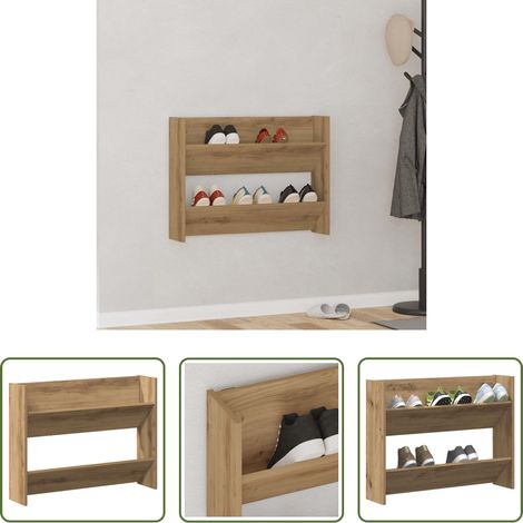 Schuhregal - Wand-Schuhregal Artisan-Eiche 80x18x60 cm Holzwerkstoff (1/5)