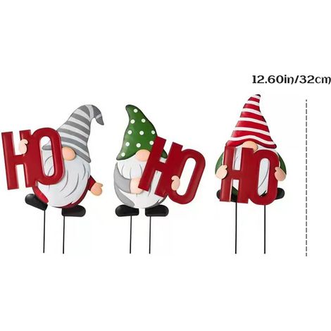 Décorations de Noël extérieures - Panneau de jardin double face « HOHOHO » avec gnome de Noël et piquets métalliques