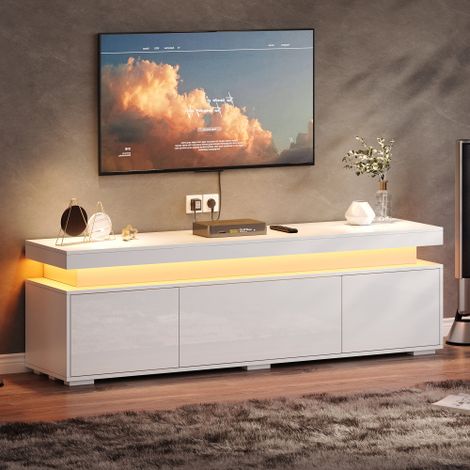 Ensemble de rangement pour salon : Comprend un meuble TV sur pied et un placard de rangement à trois portes, dotés d'un éclairage LED intégré. Grâce à sa conception compartimentée, c'est un choix idéa
