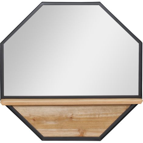 Specchio decorativo da parete ottagonale 61x61 cm con mensola per soggiorno, camera da letto e ingresso, colore nero.