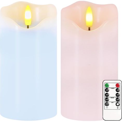 Bougies sans flamme, lot de 2, 6"x3", bougies LED pastel de printemps vacillantes avec télécommande et minuterie, bougies pilier de Pâques en vraie cire dimmables, fonctionnant sur batterie pour décor (1/5)