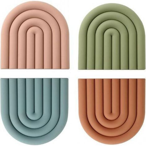 Porte-stop - Acier Inoxydable 304 - Patin Caoutchouc Élastique - Double Fixation Adhésif ou Vis - Pour Portes Intérieures Lourdes sur Sol Dur - 4 Pièces