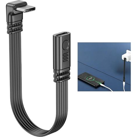Câble USB C vers USB C 90 Degrés, 15cm Rallonge Type C Mâle vers Femelle Silicone, Coudé PD Charge Rapide Câble Ultra-Flexible, pour Transfert de Données, pour Portable Smartphone Tablette, 0.15m (1/5)