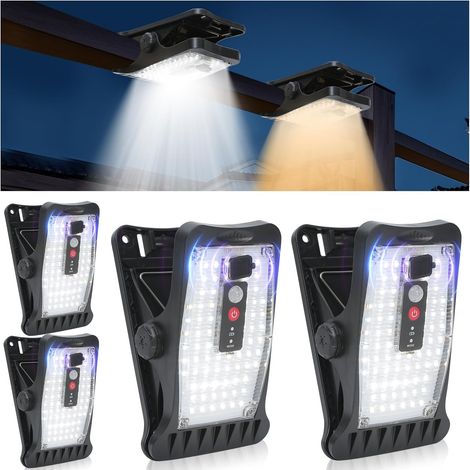 Lampes solaires pour extérieur, 4 pièces de lampes solaires avec clip avec détecteur de mouvement, 70 LED, 3 températures de couleur, USB et télécommande, lampe solaire étanche pour clôture (1/5)