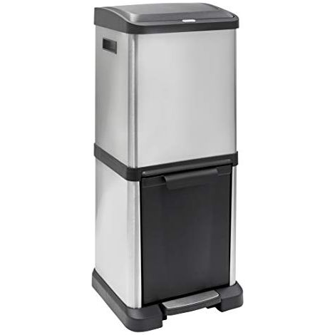 ARREGUI Binary CR705-34 L Pattumiera per raccolta differenziata verticale in acciao inox, a pedale e con apertura superiore, 2 secchi interni, 16 L + 18 L (34 L) (1/4)