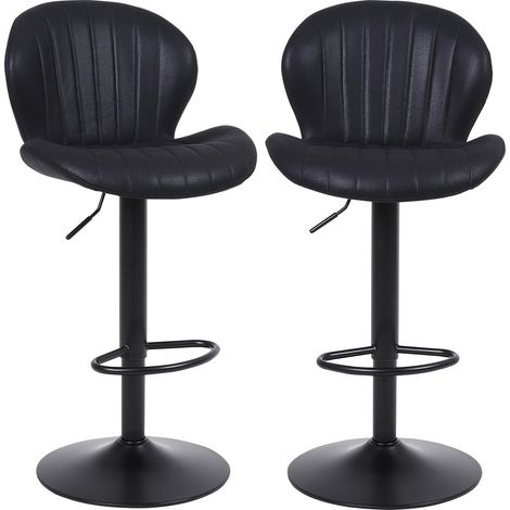 Modern Bar Stools Set of 2,Swivel, with Back, Black (1/5)
