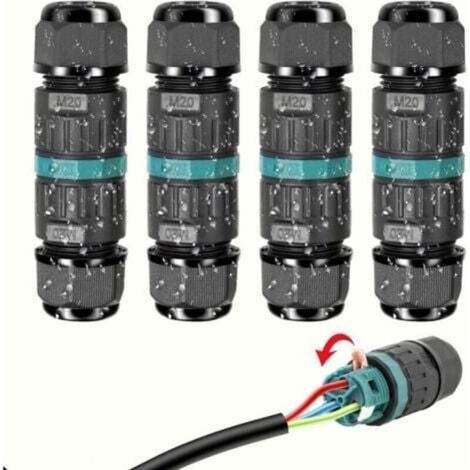 4 Pcs IP68 Waterproof Electrical Connectors - 3-Wire Cable Connector, Outdoor Waterproof Junction Box, Waterproof Terminal Block Junction Box for Cables Ø 9 to 12mm (1/4)